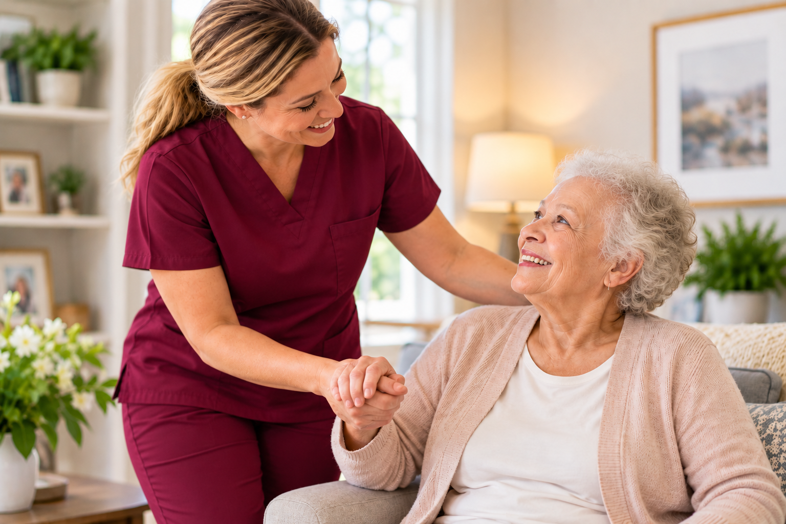 Caregiver assisting an older adult with compassionate home care